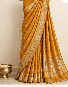 MELE Chanderi Saree — Mustard — front view