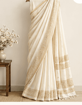 MELE Cotton Saree — Ivory — front view