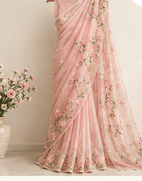 MELE Organza Saree — Blush — front view