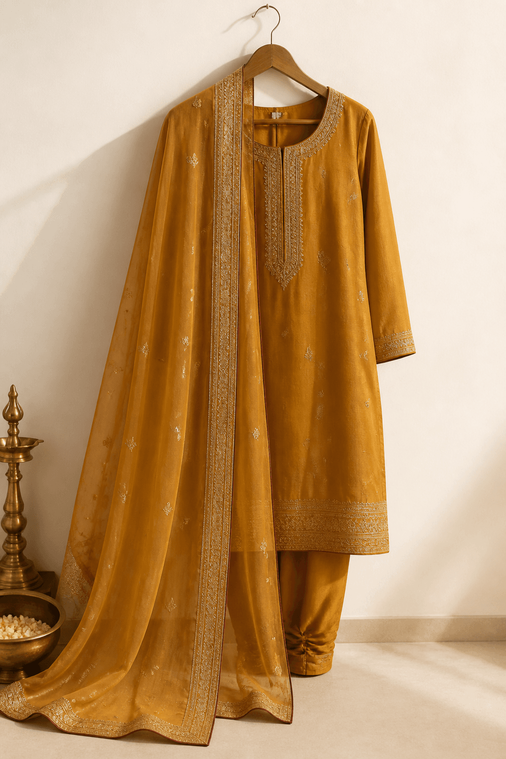 Mehr Chanderi Punjabi Suit — front view