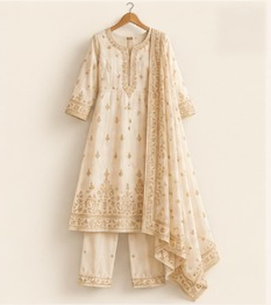 Mira Ivory Zari Kurta Set — front view