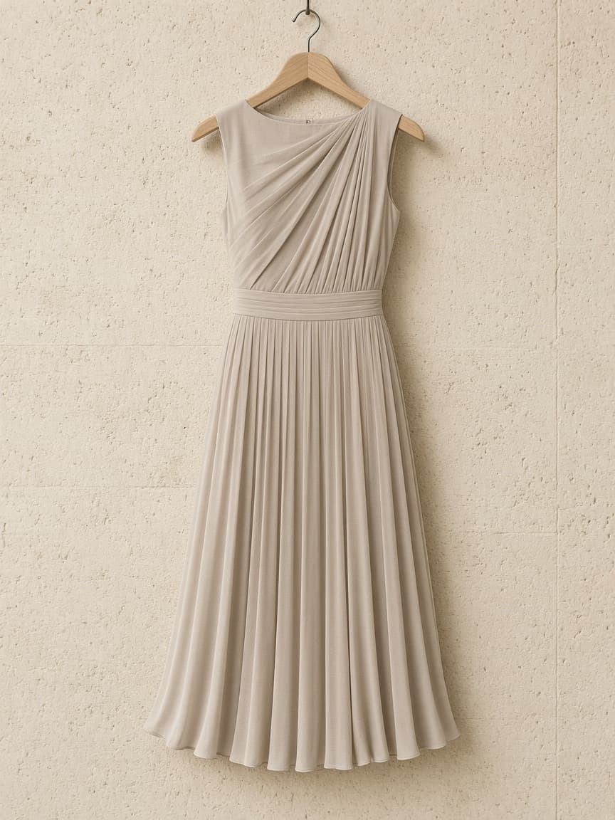 London Oyster Pleated Midi Dress — front view