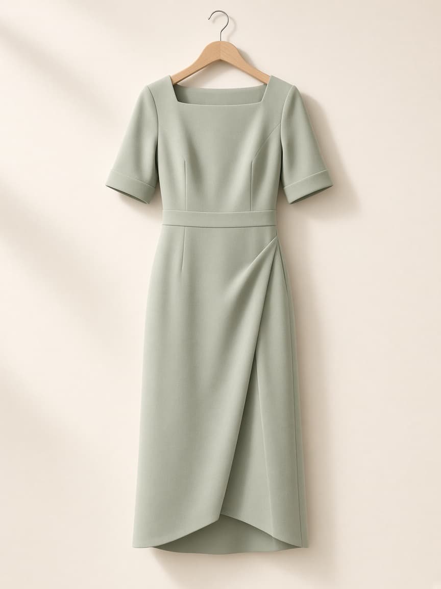 London Pale-Sage Tailored Midi Dress — front view