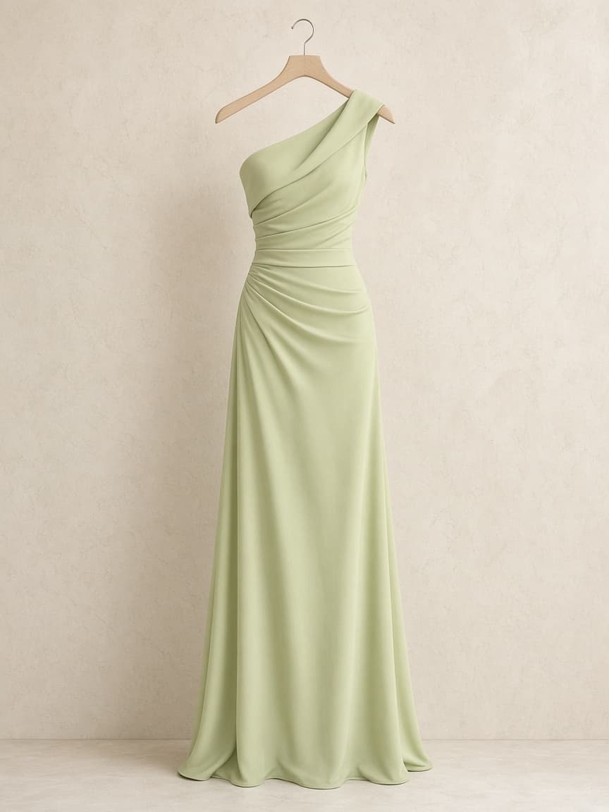 Milano Pistachio One-Shoulder Gown — front view
