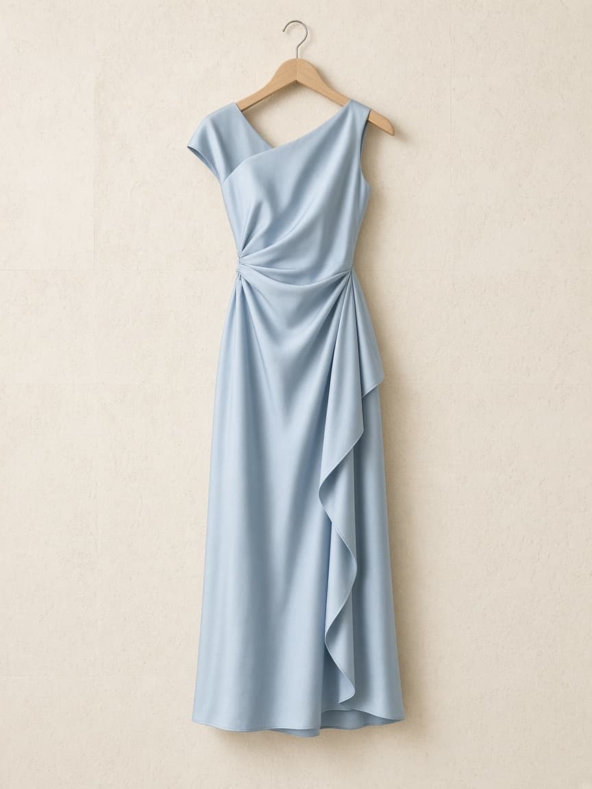 Paris Powder-Blue Draped Midi Dress — front view