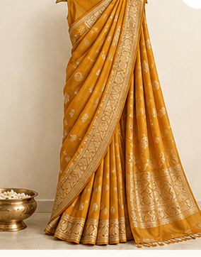 MELE Chanderi Saree — Mustard — front view