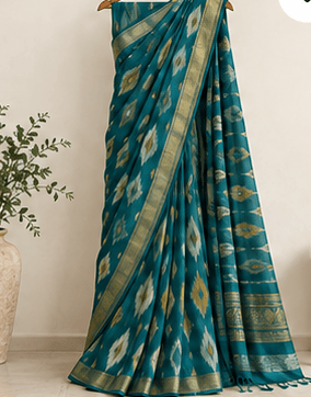 MELE Ikat Saree — Teal — front view