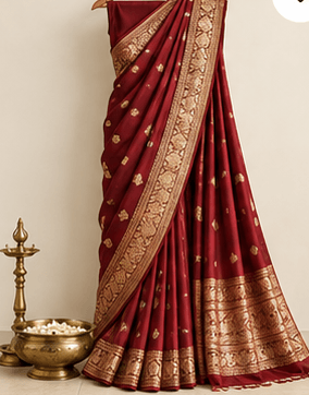 MELE Silk Blend Saree — Maroon — front view