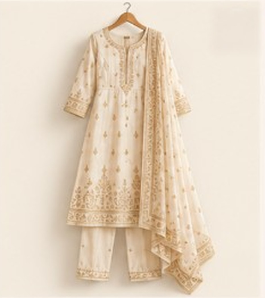 Mira Ivory Zari Kurta Set — front view