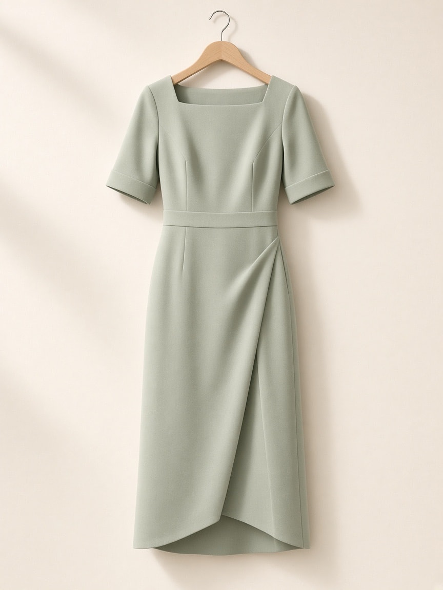London Pale-Sage Tailored Midi Dress — front view