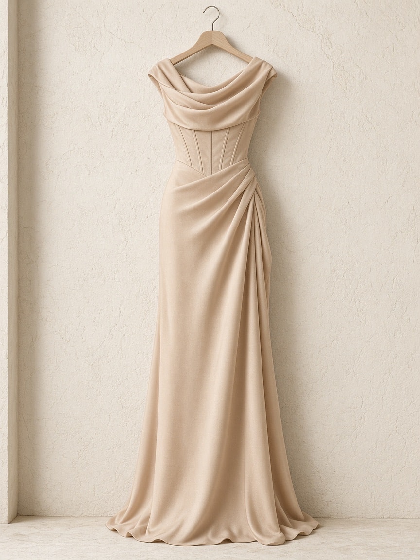 Milano Champagne Evening Gown — front view