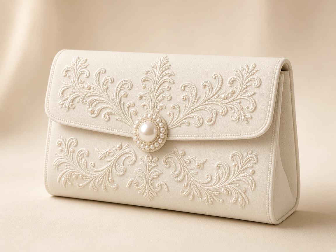 Embroidered Clutch — Ivory