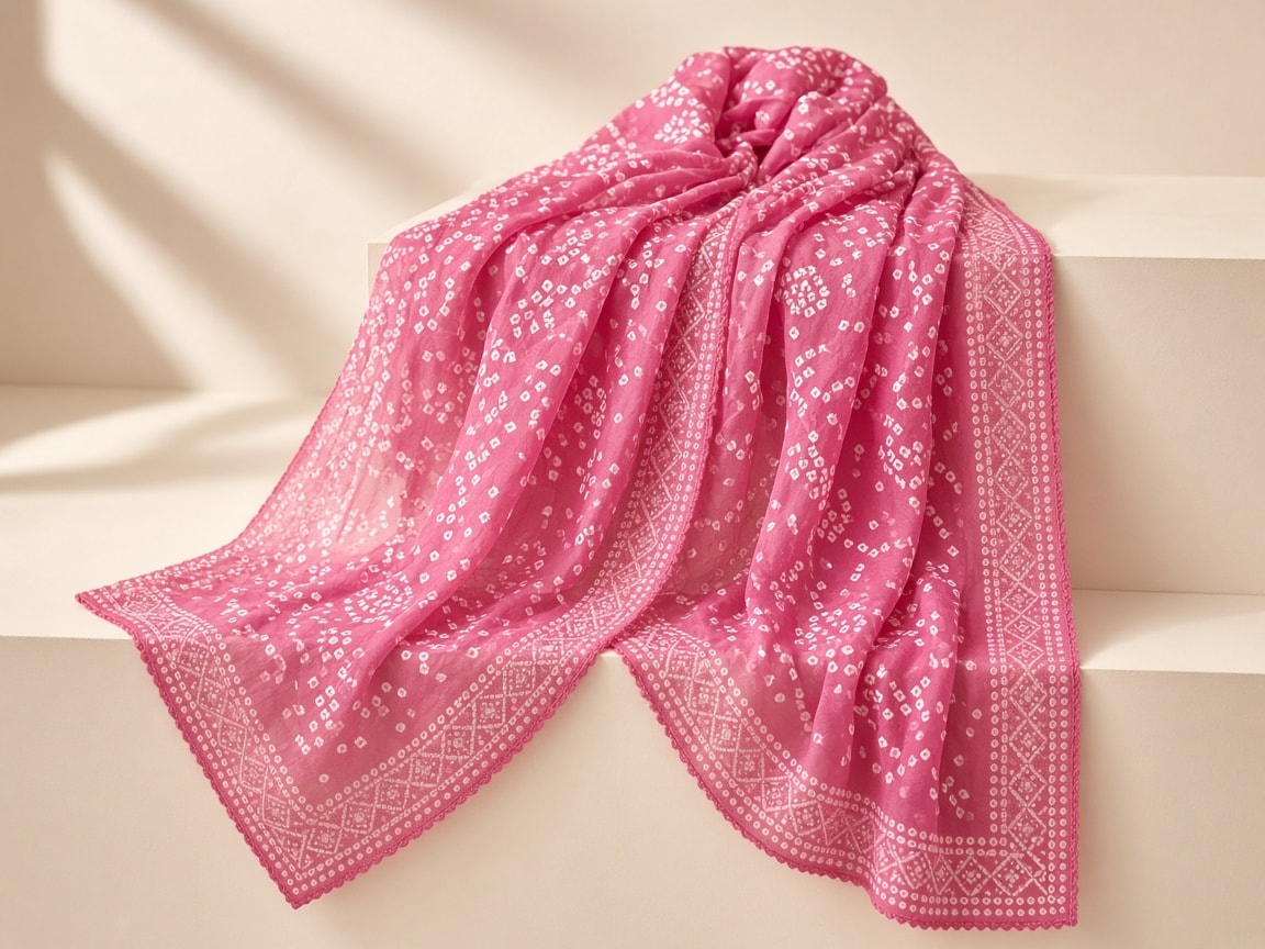 Bandhani Dupatta — Rani Pink