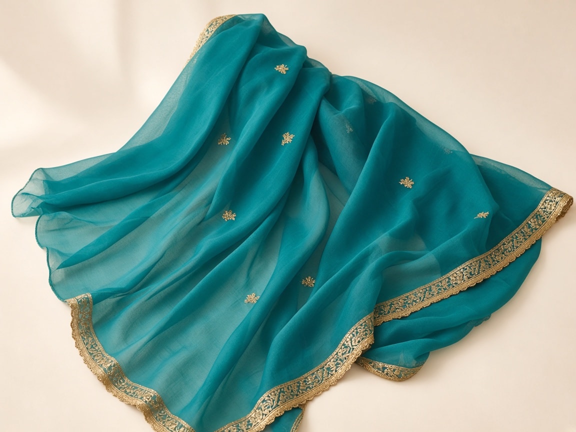 Zari Border Dupatta — Teal